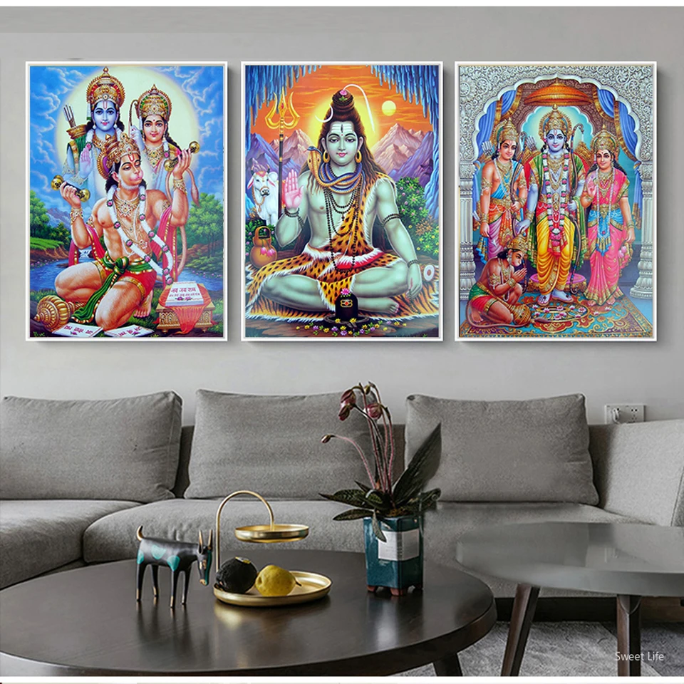 Diy Diamond Painting Shiva Parvati Ganesha Indian Art Hindu God Figure 5D mosaic diamond Embroidery Religious 3pcs set WW171 | Дом и сад