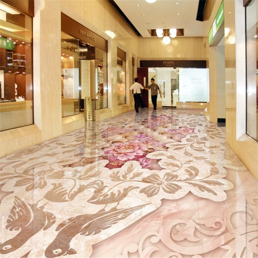 Pavimento 3D Personalizzato Dipinto Ricco E Gentile Rilievo Di Peonia Pietra Parquet Pavimento 3D Soggiorno Camera Da Letto Centro Commerciale Piastre