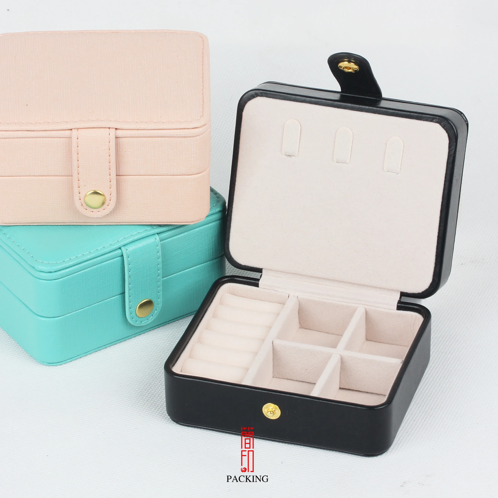 Mini Jewelry Box with Mirror Zipper PU Leather Travel Earrings Ring Storage Case Necklace Chain Bracelet earring pendant box