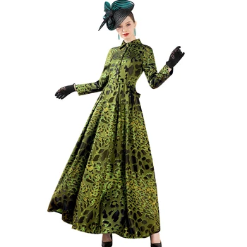 

2020 Autumn Jacquard Runway Long Dress Women Leopard Full Length Gorgeous Evening Vintage Long Dress DZ1231