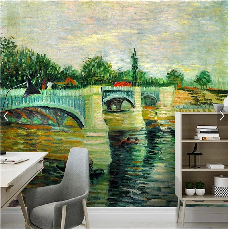 Custom Van Gogh Oil Painting Seine Photo Mural Wallpapers for Living Room Bedroom Wall Papers Home Decor 3D Papel De Parede 3d |