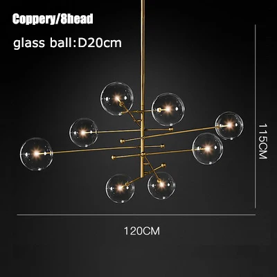 Современная стеклянная люстра-пузырь освещение для гостиной, спальни, кухни прозрачный подвесной стеклянный шар светильник переменного тока 90-265 в - Цвет корпуса: 8 light Gold