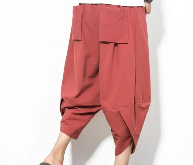 Летние льняные мужские короткие брюки Pantalones Hombre Pantacourt Homme Модные свободные брюки с заниженным шаговым швом высокого качества для мужчин