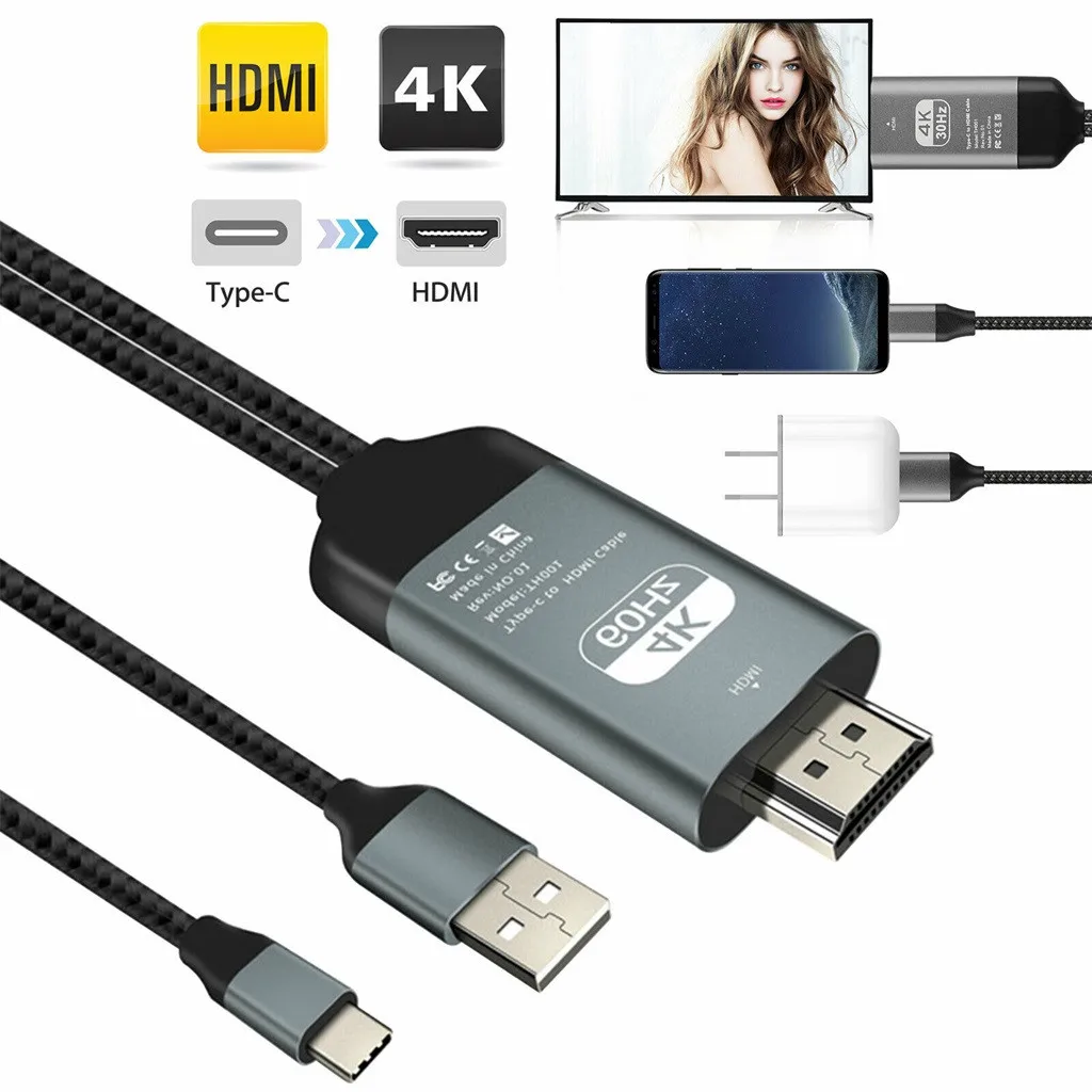 4K 60Hz type-C USB-C к HDMI 2,0 w/кабель для зарядки с адаптером для samsung Galaxy S10 S9 Note 9 tv/Monitor/проектор HDCP 2,2 - Цвет: Черный