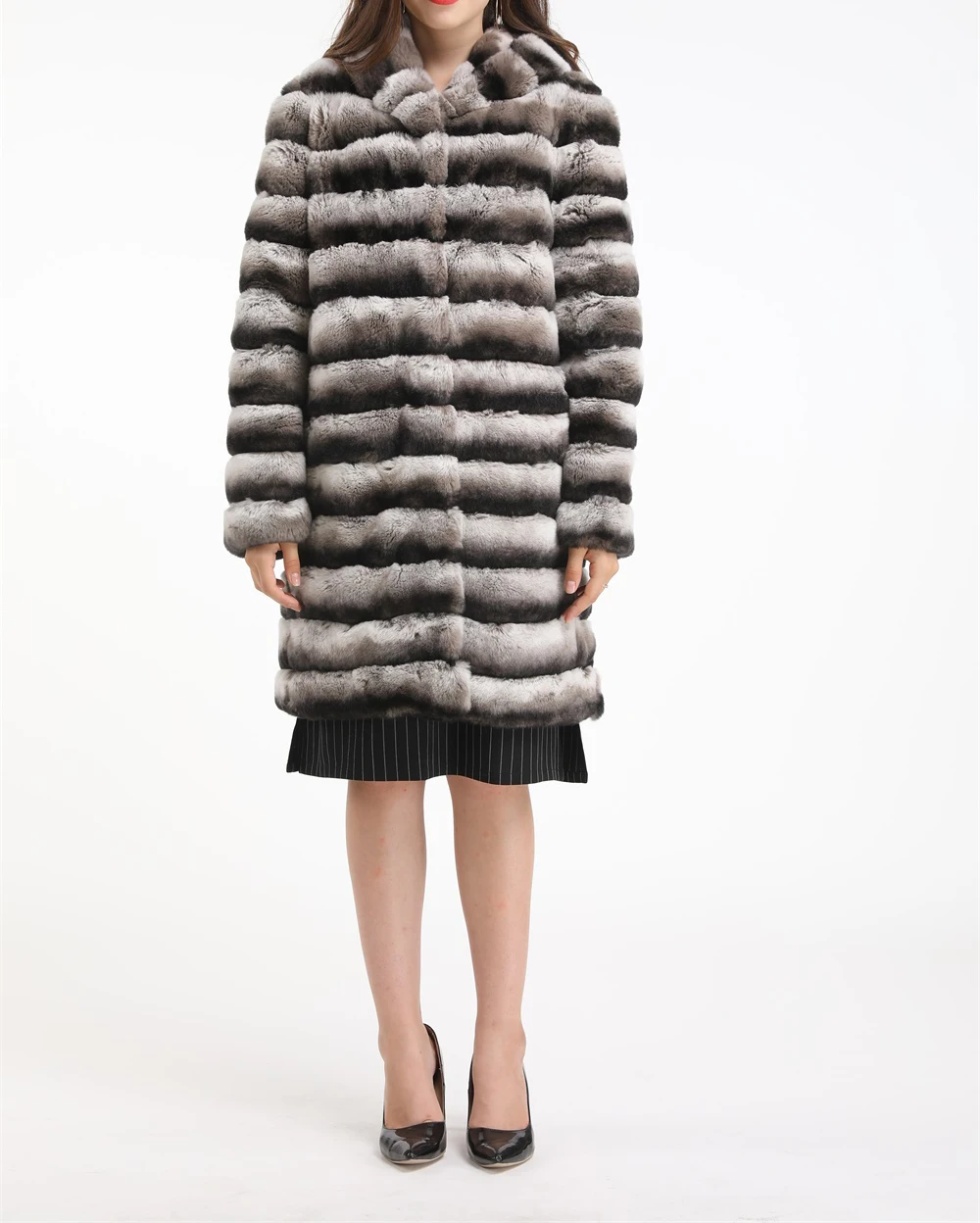 1907010 rex rabbit fur long coat with hood chinchilla color eileenhou (19)