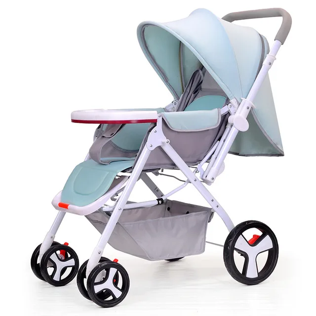 Новая портативная детская коляска с высоким пейзажем, складная детская коляска с высоким уровнем безопасности, многофункциональная детская коляска 3 в 1, четыре колеса - Цвет: light blue