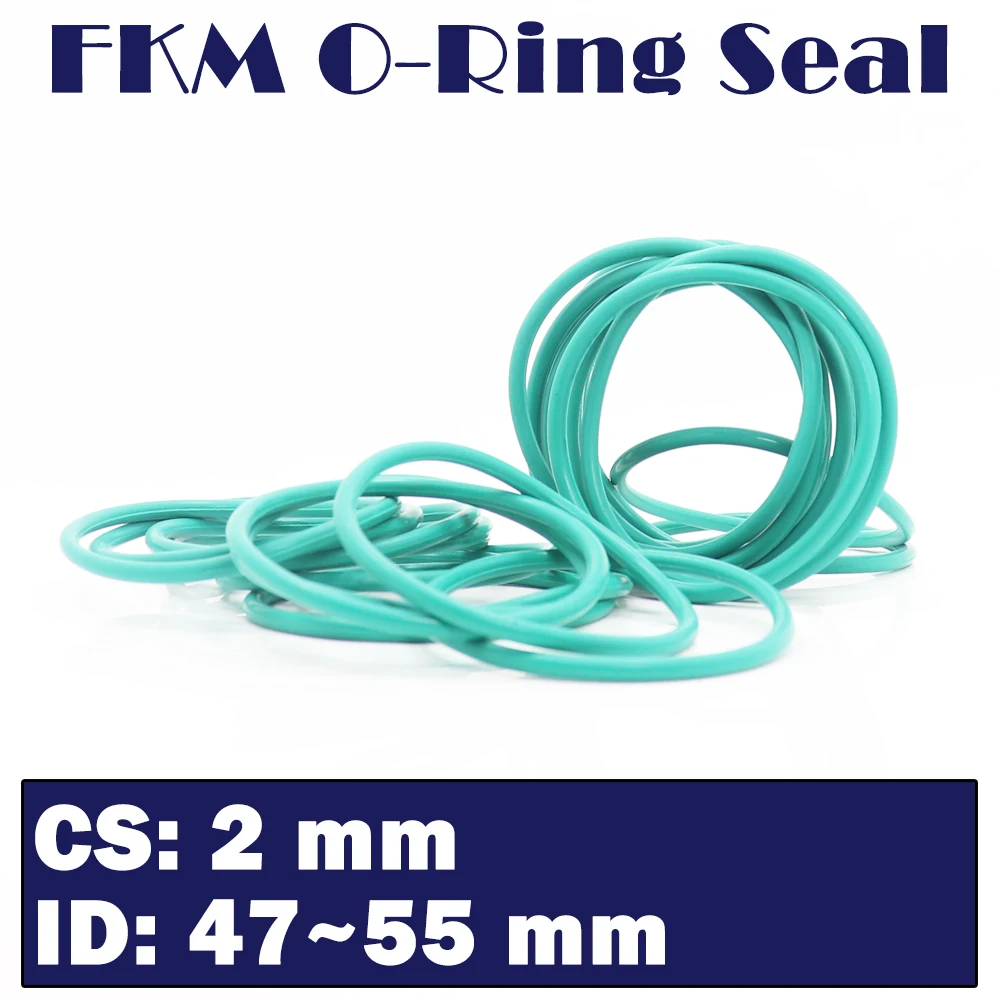 

CS 2mm FKM Rubber O RING OD 47/48/49/50/51/52/53/54/55*2 mm 50PCS O-Ring Fluorine Gasket Oil seal Green ORing