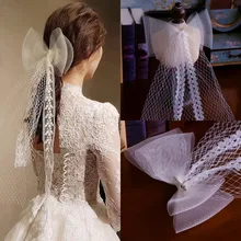 Модные короткие Свадебные вуали с кружевной аппликацией по краям, Белый Тюль,, женские короны, головные уборы, аксессуары для волос, свадебное платье