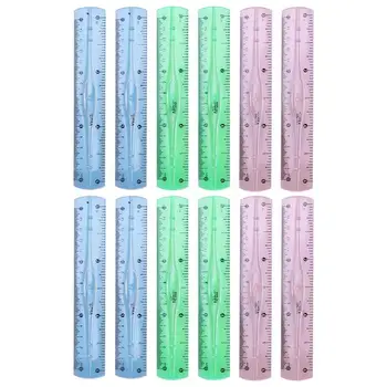 

12 Pcs Plastic Transparent Rulers School Students Stationery Office Measuring Ruler 15CM (Random Color)