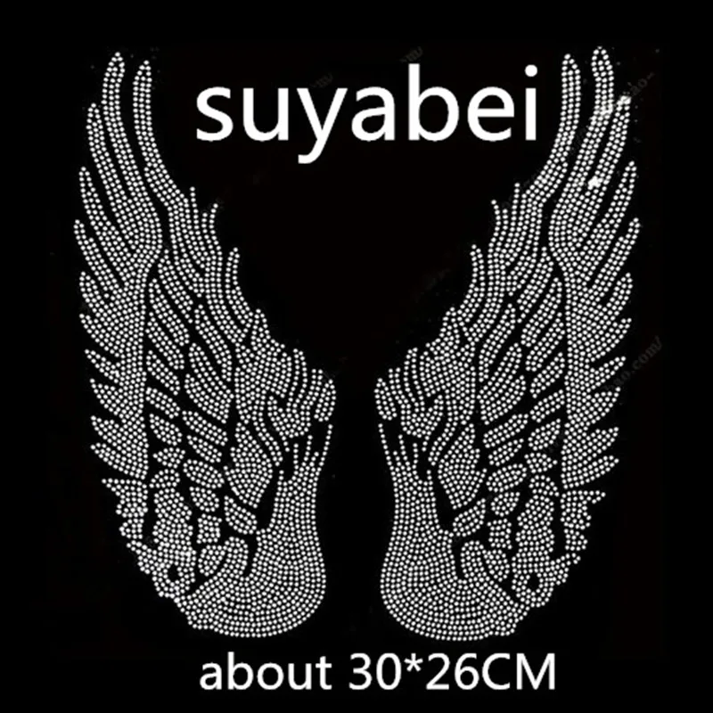 대형 천사 쌍 윙 라인스톤 아플리케, 라인스톤 트랜스퍼 아플리케 패치, 핫 픽스 라인스톤 트랜스퍼 모티브