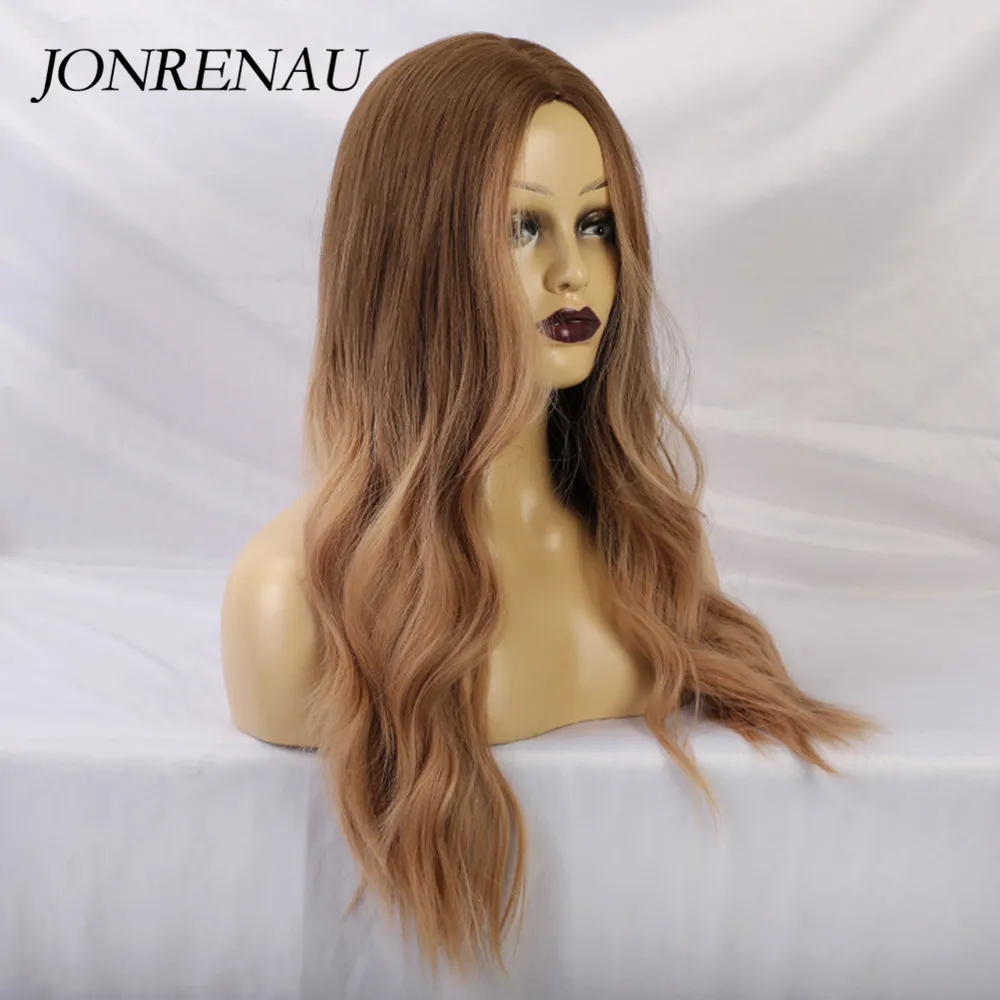 JONRENAU для женщин Модные Синтетические длинные натуральные волнистые волосы Ombre светильник коричнево-светлые парик для косплея или вечерние