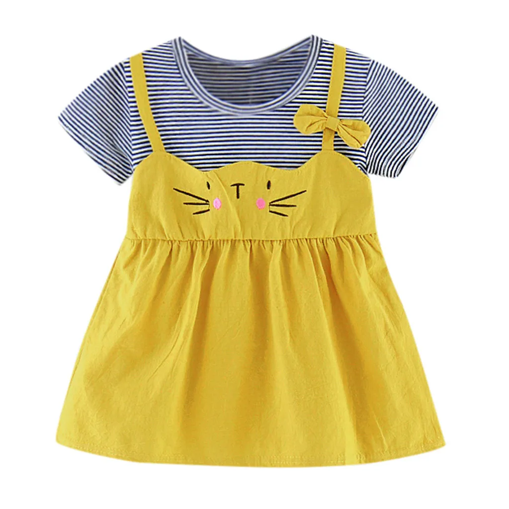 2020 г. Милое летнее платье для маленьких девочек платья с короткими рукавами и