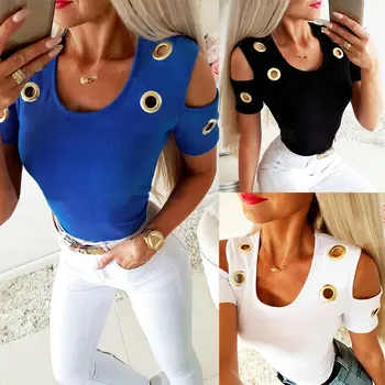 

Sexy Tops and Shirt 2020 Fashion Sexy Off Shoulder Solid Color Hollow Out Short Sleeve Women Blouse Summer Shirt Women