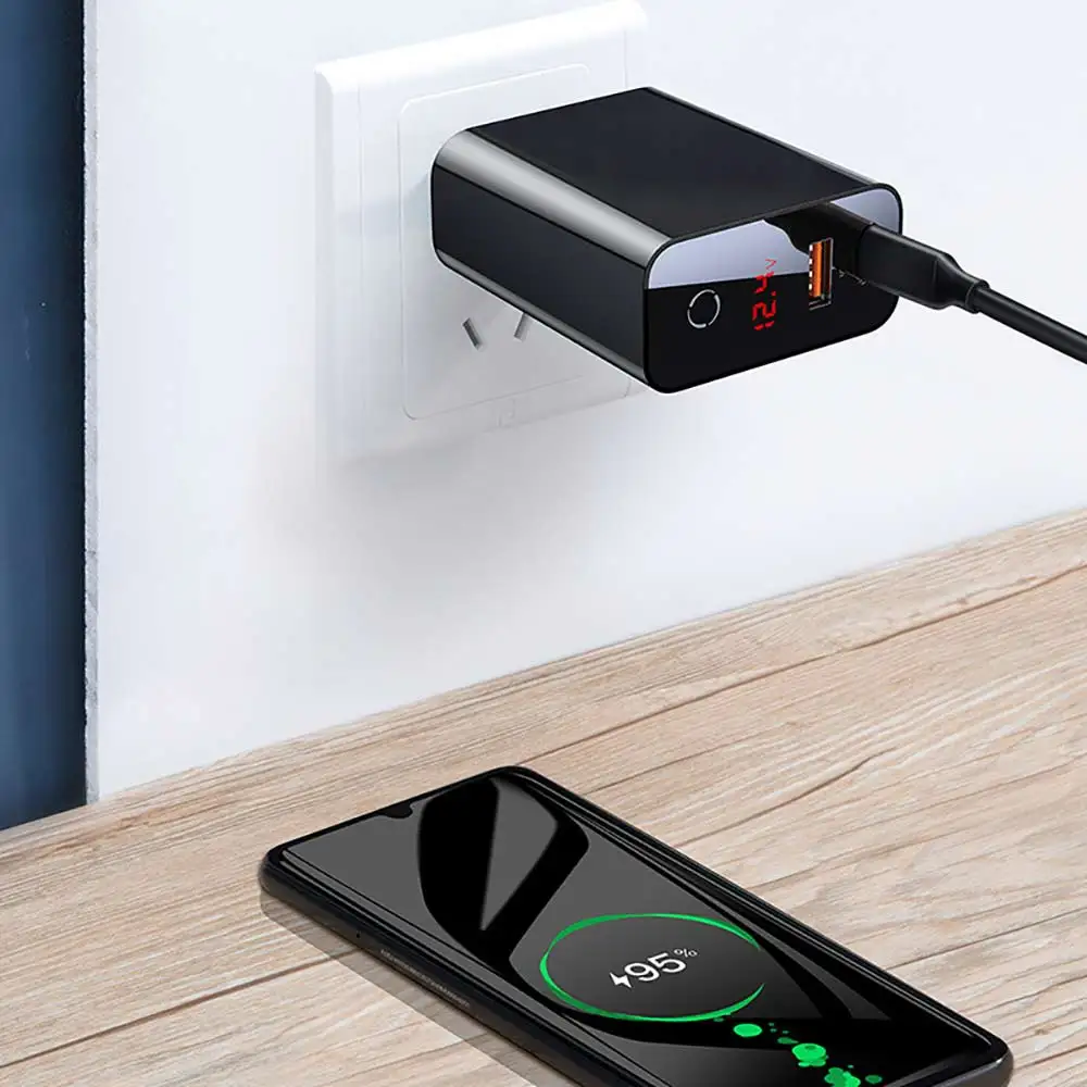 

LED Display Fast Phone Wall Charger Dual USB Port EU Plug Smart Power Off Digital Display Advanced Design Not Heat Quick Charger