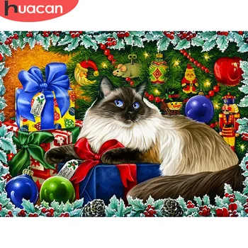 

HUACAN Full Square/Round Diamond Painting Cat Diamond Embroidery Mosaic Sale Animal Christmas Gift Wall Art