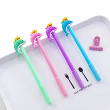 4 шт./лот, 3D Ручка с милой короной дельфином, гелевая ручка 0,5 мм, кавайные канцелярские школьные подарки для студентов, офисные принадлежности, вечерние принадлежности