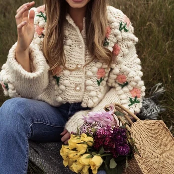 

Jastie 2020 Autumn Winter Women Sweater Cardigans Floral Crochet Knit Cardigans Outwear Retro Chic Tops Suete Mujer Poncho