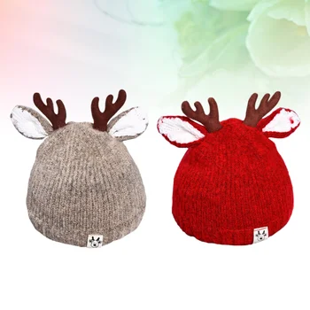 

2pcs Baby Hats Adorable Antler Thicken Crochet Warm Hat for Baby Boy Kid