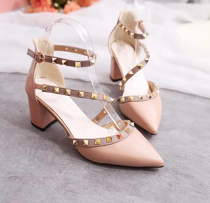 Women's shoes rivets sandals female summer 6CM/8CM Thick with Fine with high-heeled shoes pointed stiletto sexy nightclub shoes 