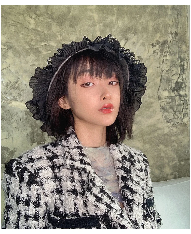 WHITNEY WANG осень зима мода уличная плиссированная шерстяная шляпа с оборками Женская стильная шапка