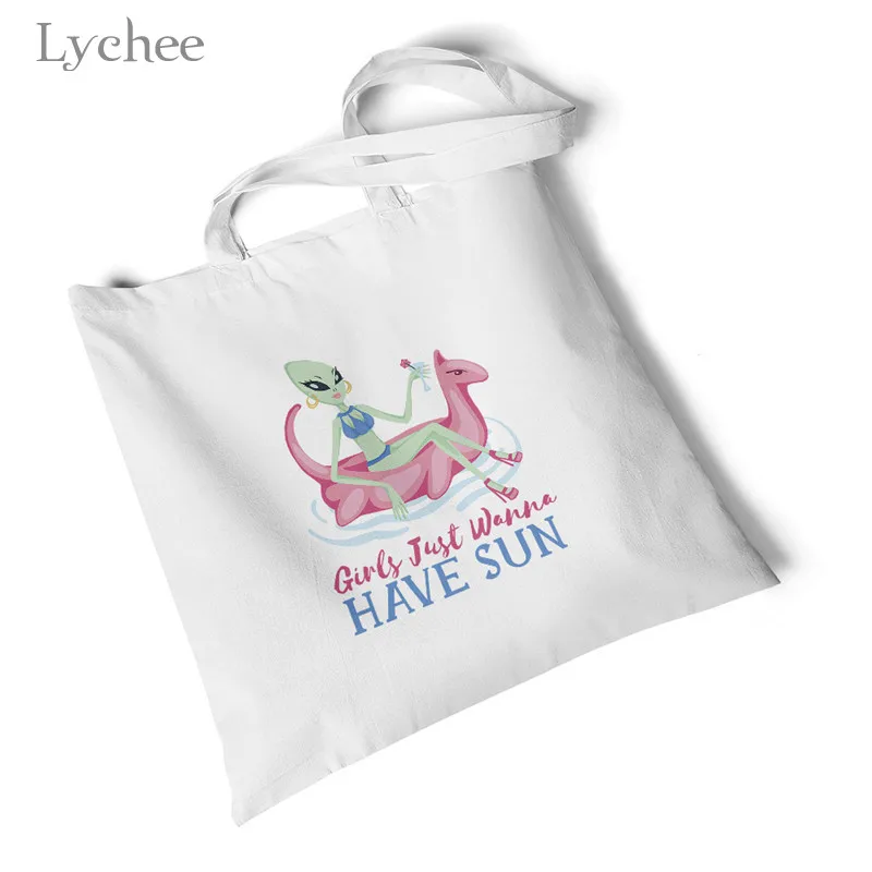 Lychee Повседневная Студенческая большая сумка на плечо модные сумки на плечо Женская Холщовая Сумка с принтом инопланетянина женские сумки для покупок