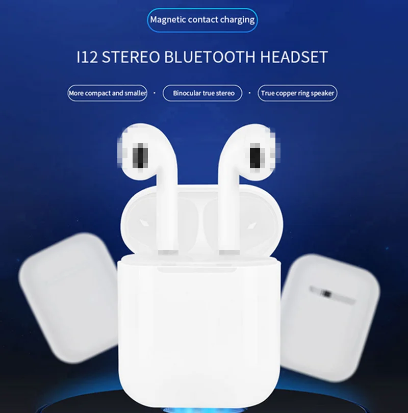 I12 TWS Bluetooth 5,0 Беспроводные наушники с сенсорным управлением для наушников, стерео спортивные наушники для iPhone X XS 8 7 6 5 S plus Max