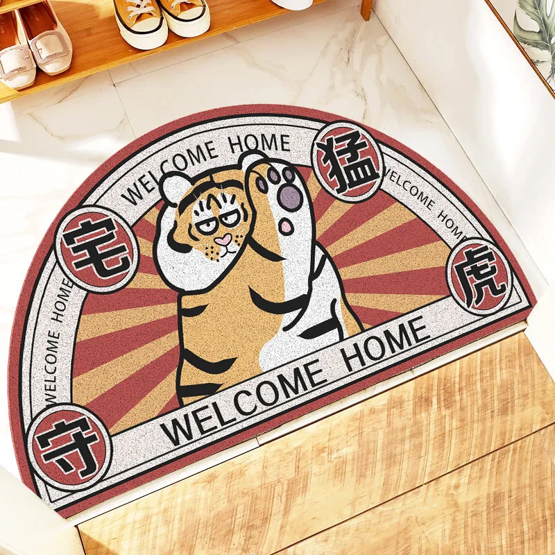Come In Funny Chinese Indoor Silk Ring Fat Tiger Door Mat Home Entrance