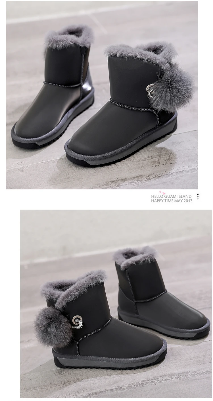 Winter New Women Flock Plush Lining Ankle Snow Boots Fur Boule Flat With Black/Gray Emu Boots Fashion Cotton Shoes