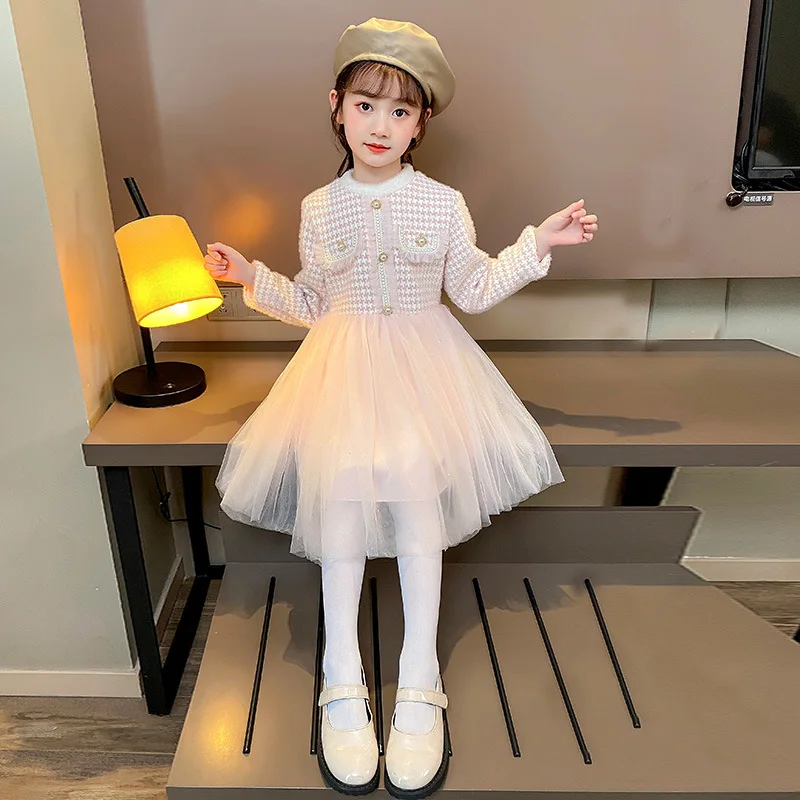 

Autumn Winter New Girls Lovely Princess Fluffy Long Sleeve Skirt Costume Traditional Vintage Simple Fashion Kid Dresses Vestido