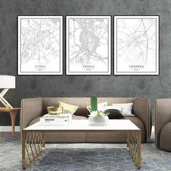 

Lithuania Black White World City Map Poster Nordic Living Room Vilnius ROKISKIS Wall Art Pictures Home Decor Canvas Painting