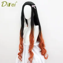 

DIFEI 100cm Long Wavy Wig Synthetic Hair Anime Cosplay Wig Black Brown ombre wigs for black women