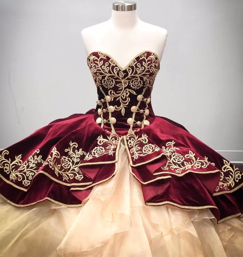 BC2803 Sweetheart Burgundy Ball Gown Quinceanera Dresses with Applique Lace-up Back Neck Ruffles Sweet 15 Birthday Evening Party Wear 159