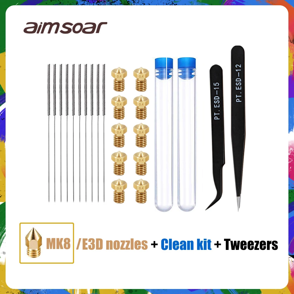 

cleaning needle drill bit stainless steel 0.2mm 0.3mm 0.4mm 0.5mm nozzle cleaner tweezer kit curved/straight tweezers 3d printe