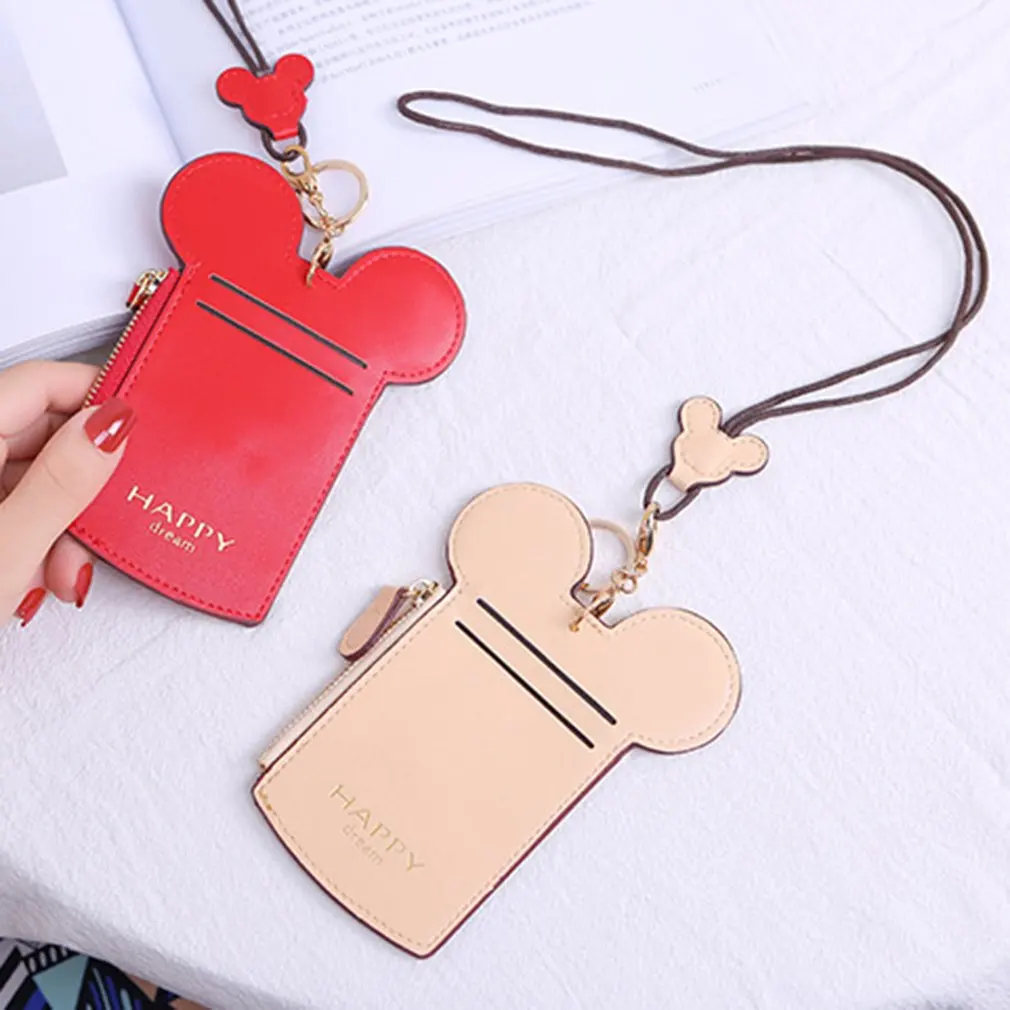 Portable Size Soft PU Leather Bank Credit Card Holder Card Cover Lovely Cute Mouse Ear Shape 3