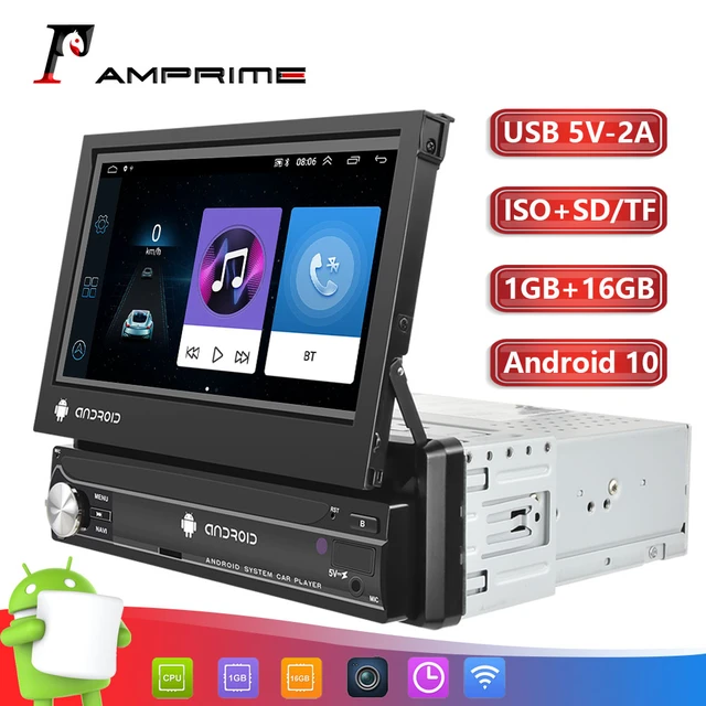 AMPrime Android 1 din Car Radio 7'' HD Retractable Touch Screen