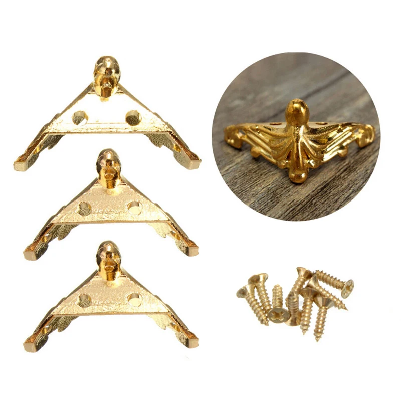 Gold 4 шт./компл. оборудование антикварная латунная коробка подарка ювелирных изделий Деревянный ящик Декоративные ножки ножкой Угловой протектор - Цвет: Gold