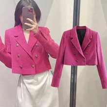 

Dave&Di Women Blazers And Jackets2021 Winter Wool Texture England High Street Vintage Solid Fashion Short Blazer Blazer Women