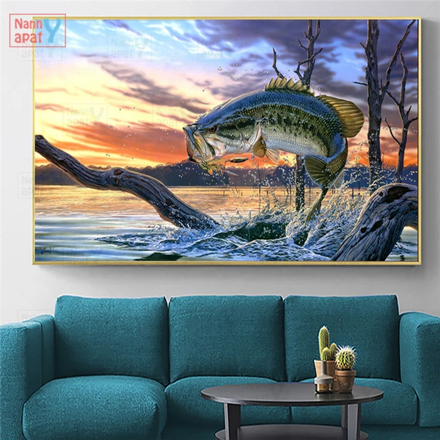 Lake Animal Printed Picture Jumping Largemouth Bass Fish Canvas Oil  Painting Wall Art Poster And Prints Modern Home Decoration - Painting &  Calligraphy - AliExpress