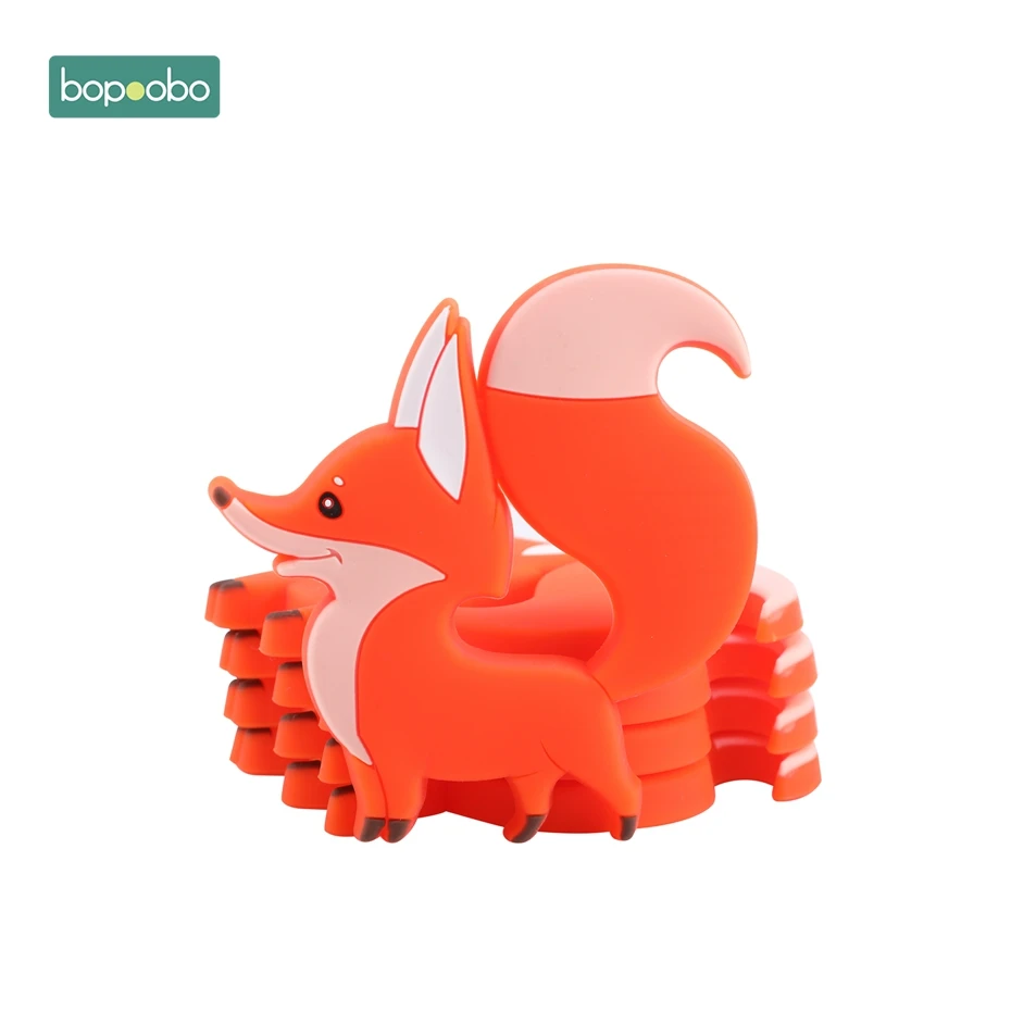 Red Fox Bopobo 5 шт., силиконовый Прорезыватель для зубов с изображением лисы из мультфильма, BPA бесплатно, детский прорезыватель, подвеска, Товары для малышей, для еды, миниатюрный стержень, сделай сам, Прорезыватель для зубов, ожерелье - Цвет: Red Fox