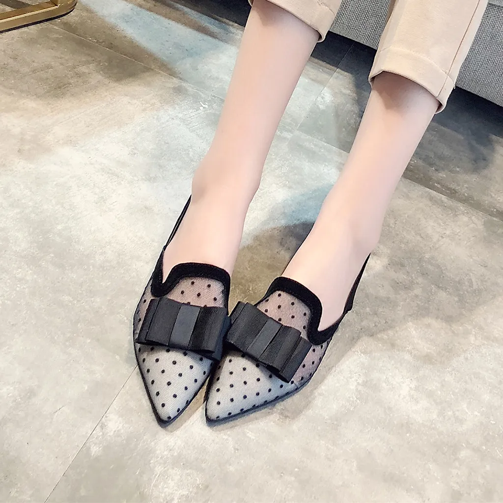 

xiniu Women's Fashion Polka Dot Butterfly Knot Pointed Toe Shoes Low Heels Sandals Casual Flat Platform Casual Shoes #0716
