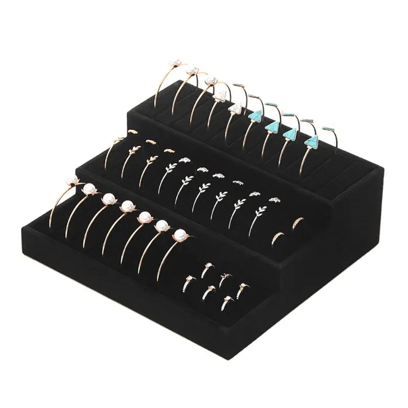 

Simple Portable Triple Jewelry Display Stand Bracelet Holder Rings Organizer