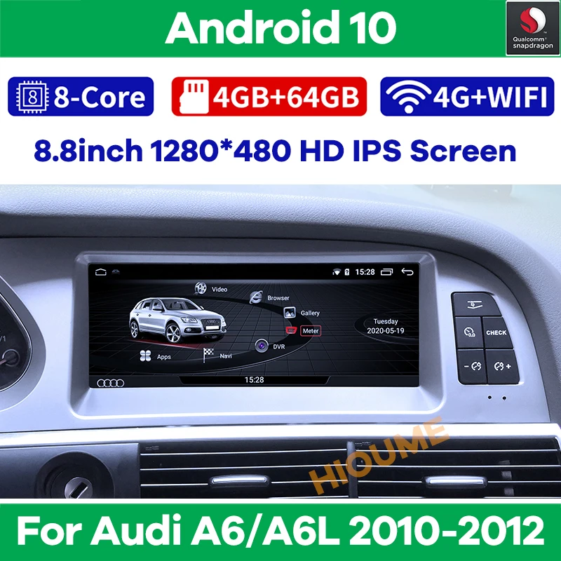 Автомобильный мультимедийный плеер Snapdragon Android 10 GPS-навигация радио для Audi A6 A6L 2010