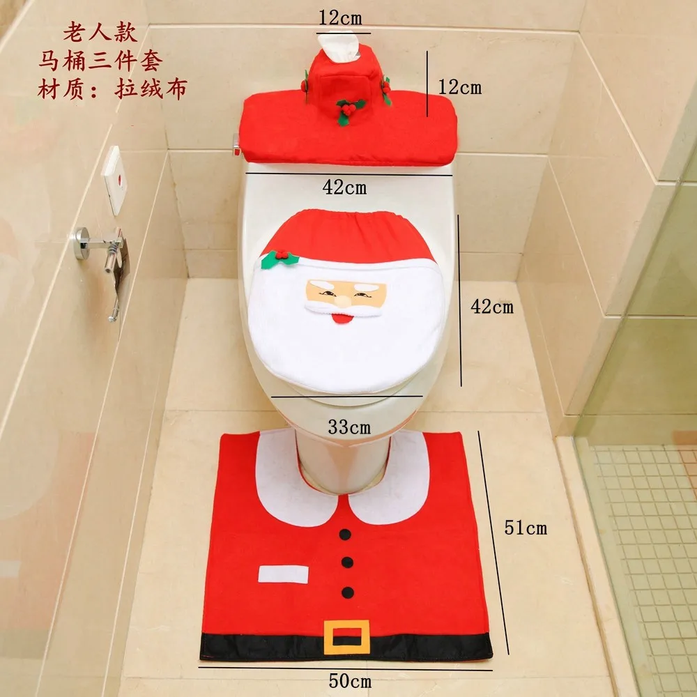 3pcs Christmas Decorations for Home Bathroom Toilet Seat Cove Paper Rug Natal Christmas Ornaments Santa New Year Decor navidad