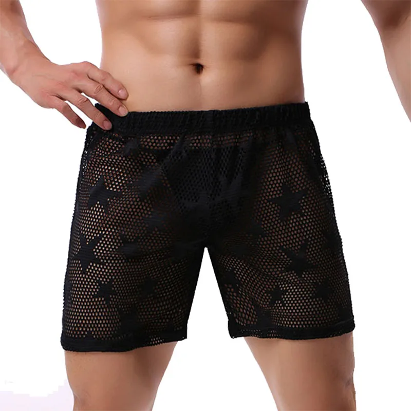 Модное нижнее белье, боксеры, шорты для мужчин, Pijama Hombre, прозрачная звезда, сетка, дышащие, мужские домашние шорты, Ropa Interior, боксеры