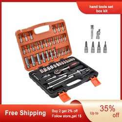 Kit d'outils manuels de réparation automobile, 53 pièces, Kit de clé à cliquet professionnelle, Kit combiné avec étui S2 avec étui de transport 