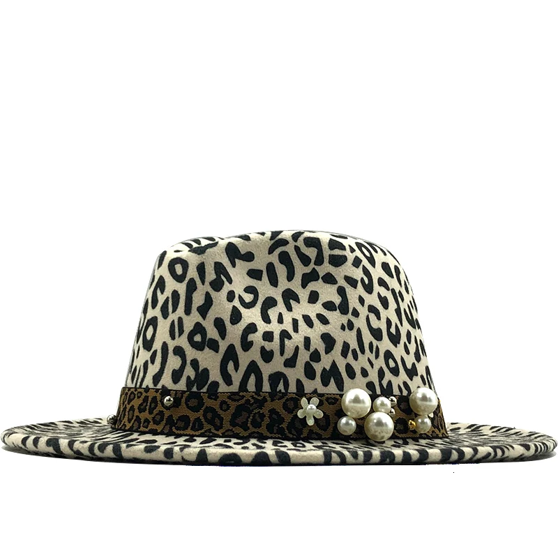 Простая широкоугольная леопардовая шерстяная фетровая шляпа для женщин леопардовая жемчужина новая теплая зимняя Панама шляпа мужская джаз шляпа