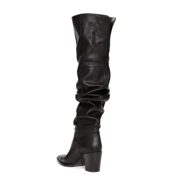Arden/Модная женская обувь на меху зимние пикантные Сапоги выше колена с острым носком на массивном каблуке, со складками, с острым носком, 44