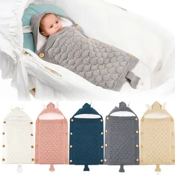 

2020 New Baby Sleeping Bag, Girl Boy Swaddling Blankets Plush Knit Double Layer Winter Sleeping Bags for Stroller 0-24 Months