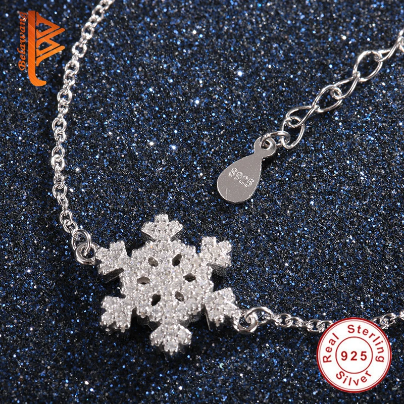 Kopen 2019 Winter 925 Sterling Zilveren Kristal Armband Sneeuwvlok Charm Armbanden voor Vrouwen Dames Mode sieraden Christmas Gift