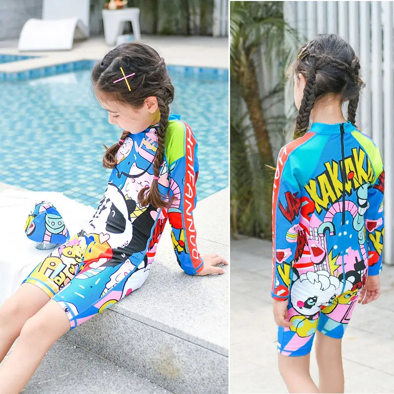 Achiyi Baby Girls Kids Two Piece Rainbow Rash Guard Sets Long Sleeve Full Body Sun Protection UPF50 Swimsuits